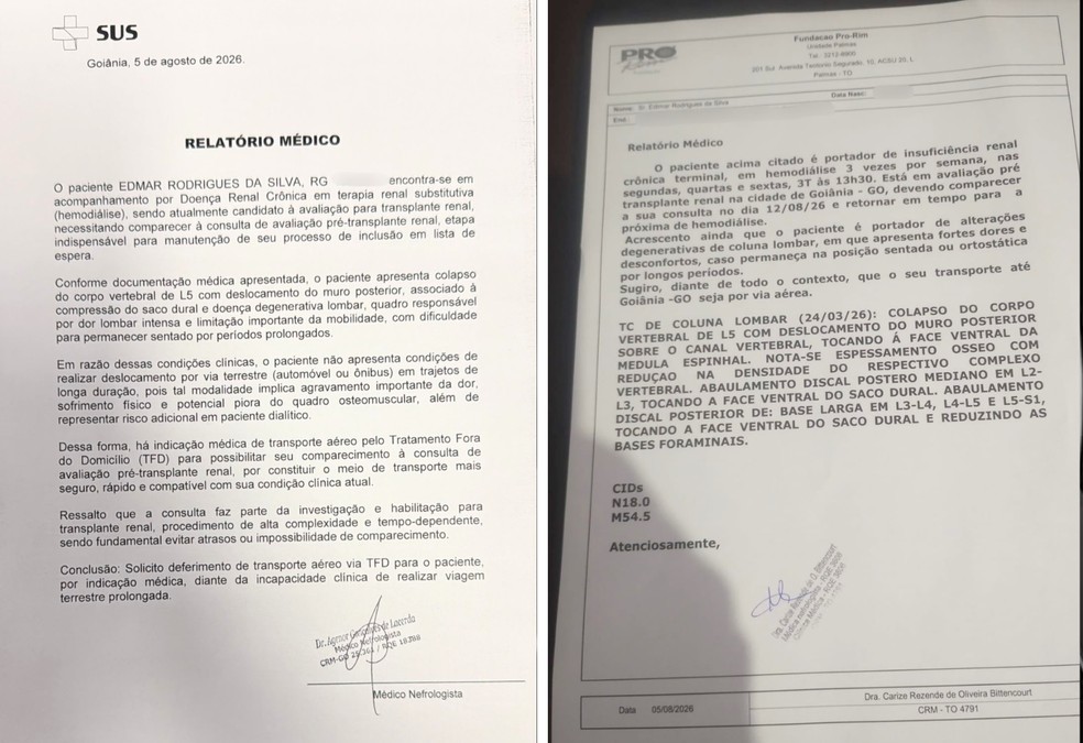 Os documentos emitidos no dia 5 de agosto confirmam a situação clínica de Edimar Rodrigues — Foto: Reprodução/Arquivo pessoal de Edimar Rodrigues